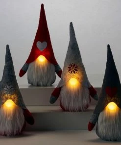 Giftcraft Home & Garden Accents Holiday Gnomes With LED Nose- Set/4