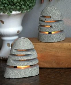 Garden Age Supply Stone Shade Candle Holder Set/2 Home & Garden Accents