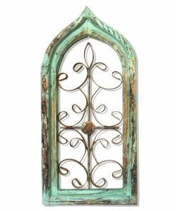 Hand Crafted Plaques, Stepping Stones & Wall Decor Rustic Window Frame Arch- Green Or Blue