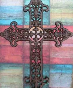 The Birdhouse Chick Plaques, Stepping Stones & Wall Decor Large Cast Iron Cross With Scrolling Detail-17.5 Inch