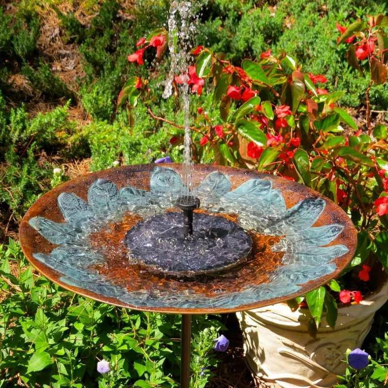 The Birdhouse Chick Staked & Pedestal Bird Baths Brass Leaves Solar Bubbler Bird Bath