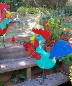 The Birdhouse Chick Jamming Roosters Metal Yard Art Statuary & Sculpture